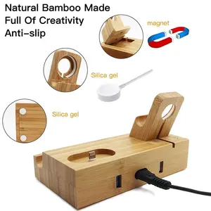 Multiple Bamboo Wooden Charging Docking Station Wood Valet Charging Station