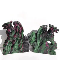 Sculpture de dragon en zoïsite rubis naturel, sculptée à la main, dragon volant en cristal, pierre de guérison, ornement pour décoration, collection, cadeau
