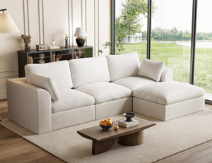 Sofá Seccional Moderno de Tres Plazas, Tapizado en Chenilla Gris Claro, Estilo Hogareño Acogedor, Tamaño Estándar, Sellado al Vacío - Product Image 2