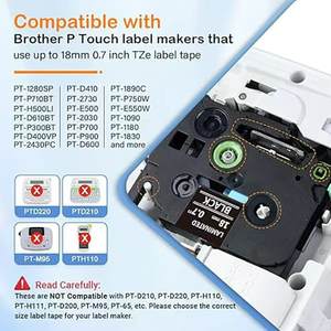 Cinta de Etiquetas Negra de 18 mm TZe-345 Compatible con <span class=keywords><strong>Brother</strong></span> P Touch TZ, Cinta de 18 mm 0.7 Laminada Blanca sobre Negra - Product Image 4