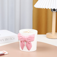 Pot à bougie en céramique rose 3D avec nœud papillon mignon, pot en porcelaine créatif avec ruban, tasse à thé au lait Kawaii pour cadeau de fille, décoration d'intérieur
