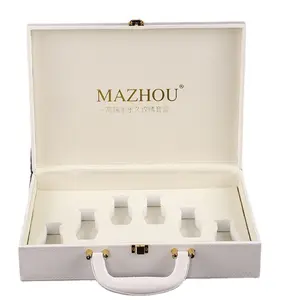 Custom luxury white leather wooden box perfume essential oil wooden gift box logo bronzing
