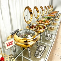Restaurant- und Hotelküchen-Ausstattung: Edelstahl-Buffetwärmer mit Brennstoffantrieb, Runde Goldene Speisenwärmer für Catering