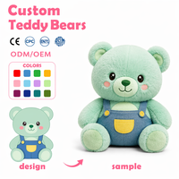 Boneka Beruang Teddy Custom dengan Overall Grosir Hewan Boneka Lembut OEM ODM Beruang Hijau Mint Lucu untuk Hadiah Anak EN71 CE ASTM CPC