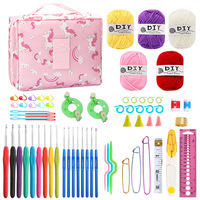 Set benang rajut TPR pegangan biru lintas batas alat rajut buatan tangan DIY dengan kemasan tas untuk pemula