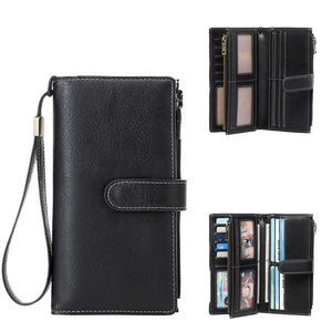 Cartera de Mujer Multifuncional de Tres Pliegues con Bloqueo RFID, Cierre de Broche, Piel Sintética, Estilo Retro y Elegante - Product Image 1