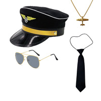 Heißer Verkauf: Schwarze und blaue Flugzeugkapitän-Sonnenbrille mit Abzeichen – Halloween-Kostüm für Kinder & Erwachsene, TV-Charakter-Accessoires