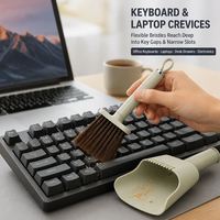 Brosse de nettoyage de bureau anti-poussière fine avec pelle et peigne à dents pour clavier, ordinateur portable, bureau, table et nettoyage des petits coins