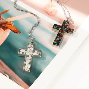 Collar con Colgante de Cruz de Resina Cristiana Católica de Moda, Collar con Cruz de Cristal de Piedra Natural para Mujer - Product Image 4