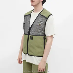 Custom 100% nylon back pocket lightweight patchwork mesh vest for men