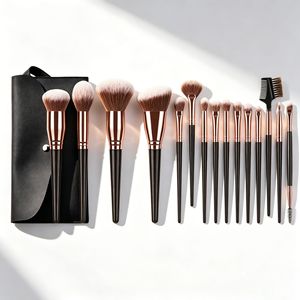 Ensemble de 15 <span class=keywords><strong>pinceaux</strong></span> de maquillage de luxe noir et or, grande taille, poils synthétiques, pour le visage, le blush, les yeux, kit avec logo personnalisé - Product Image 1