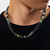 Collier pour homme, chaîne de choker élégante, accessoire de créateur, perles de pierres précieuses, nouveau collier bohème à la mode, pierre de lave énergétique, cadeau