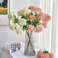 Bunga Hydrangea Buatan Realistis Tangkai Tunggal 3 Cabang dengan Buah Berry Millet, Bahan Sutra+Plastik untuk Dekorasi Interior Rumah