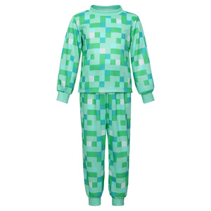 ชุดนอนเด็กมายคราฟแขนยาวสีเขียวสไตล์บล็อก ชุดนอนเด็กผู้ชายที่สวมใส่สบาย - Product Image 1