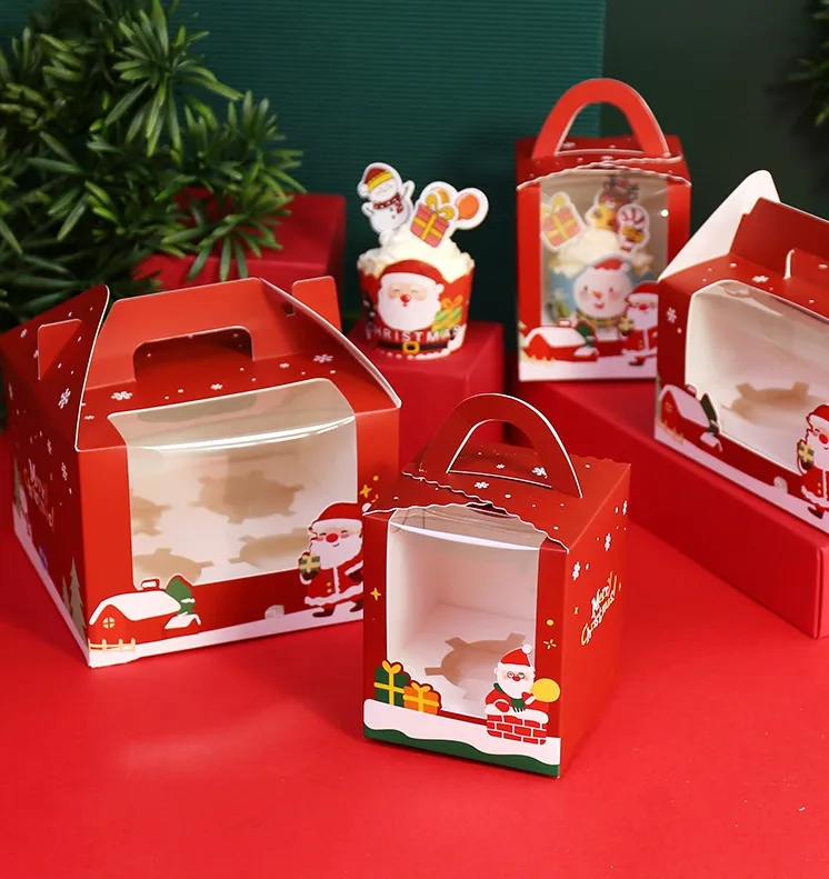 Heiße Verkäufe Weihnachten Cupcake Box Neue Handheld 1/2/4/6 Löcher Cupcake Verpackung Geschenk box zum Verpacken