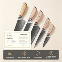 Ensemble de couteaux professionnels 5 pièces, lames en acier Damas 67 couches, couteaux Santoku, couteaux utilitaires, couteaux à éplucher, manches en bois naturel, garantie à vie