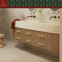Meuble-lavabo mural moderne en onyx blanc GOLDKING avec double vasque et tiroir pour projets de salles de bain de villas et appartements