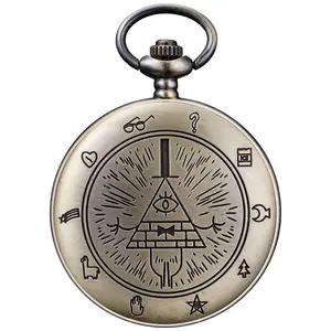 Montres de poche à quartz BOSHIYA avec chaîne, thème Gravity Falls Bill Cipher, montre de poche vintage en bronze/cadeau - Product Image 1