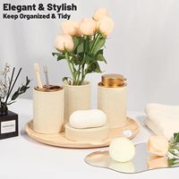 Ensemble d'accessoires de salle de bain en céramique CF, 4 pièces : distributeur de savon, gobelet, porte-brosse à dents, porte-savon avec pompe à motif en relief