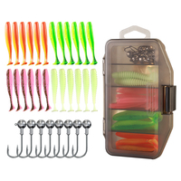 Ensemble de leurres souples Palmer de 33 pièces, 7 cm, à queue de pagaie, avec boîte et têtes plombées de 5 g