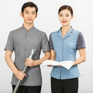 Chemise à manches courtes pour personnel d'hôtel, restaurant, réceptionniste, service d'étiquette, ménage, uniforme de nettoyeur, homme/femme, 100% coton - Product Image 3