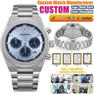 Chronograph <b>Watch</b> <b>Blue</b> Geometric Dial Metal Bracelet Wristwatch Custom Logo OEM ODM Private Label Wholesale <b>for</b> Boutique - Product Image 4