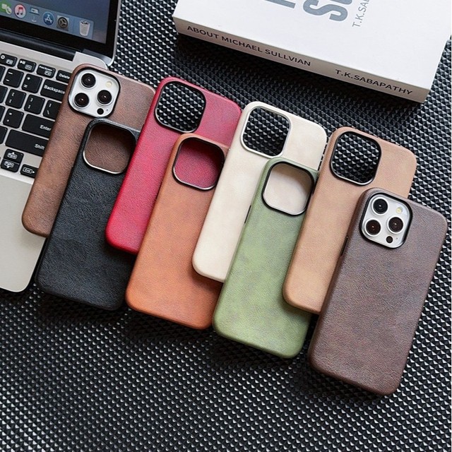 Wireless Support Luxury Faux Leather Leather Magnetic Mobile Phone Case for iPhone 16 15 14 Pro Max Back Cover