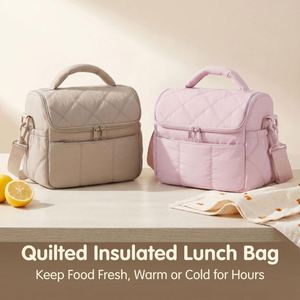 Sac isotherme matelassé grande capacité avec fermeture éclair, étanche et anti-fuite, sac fourre-tout isotherme avec bandoulière pour le bureau et les pique-niques - Product Image 1