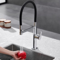 Robinet de cuisine moderne chromé en promotion avec flexible en silicone noir extractible, mitigeur d'évier de cuisine à poser sur comptoir en laiton