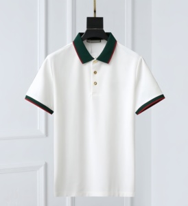 <b>Top</b>-quality casual fashion 100% cotton breathable <b>checkered</b> collar Gu cci summer polo shirt for men - Product Image 2
