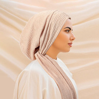 Nouveauté : Hijabs respirants et tendance avec sangle, foulard plissé extensible de qualité supérieure, hijab en jersey côtelé pour femmes