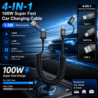 Kabel Pengisian Cepat 65W 2-in-2 Spiral Reversibel dengan Konektor Tipe-C, Pengisian Cepat 5A/3A untuk Ponsel IOS