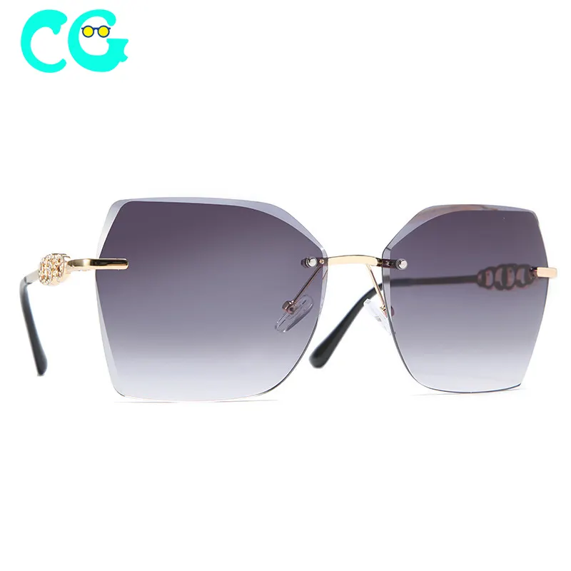Retro Rimless Oversize Sunglasses Women Stone Eyeglasses Men for Club Ladies Eyewear Vintage Shades Oculos Gafas 7053