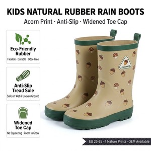 <span class=keywords><strong>Stivali</strong></span> da Pioggia per Bambini in Gomma Naturale Eco-Friendly con Stampa Naturale, Punta Larga Allargata, Anello di Trazione per Facile Indossatura e Rimozione, Impermeabili, per Bambini Piccoli - Product Image 1