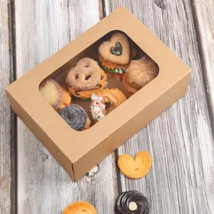 Boîte pliée, boîte d'emballage alimentaire à clapet avec fenêtre, boîte à cupcakes de boulangerie personnalisée, boîte en papier alimentaire pour pâtisseries, biscuits et beignets