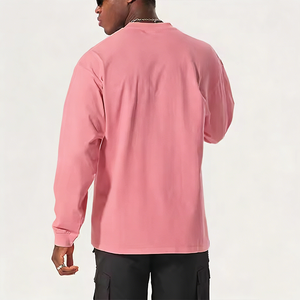 Camiseta <span class=keywords><strong>de</strong></span> Manga Larga Personalizada <span class=keywords><strong>de</strong></span> Alta Calidad para Hombre, Corte Holgado con Hombros Caídos, Cuello Acanalado, Color Rosa Moderno - Product Image 2