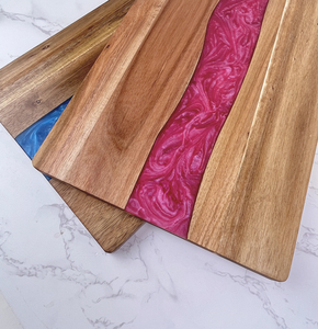 Planche à découper en bois d'acacia naturel avec incrustation de résine époxy turquoise, rectangulaire, antidérapante, adaptée aux aliments, plateau de cuisine - Product Image 3