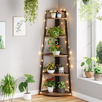 Étagère d'angle industrielle Tribesigns de 70 pouces de hauteur, bibliothèque d'angle rustique à 5 niveaux, support pour plantes pour le salon