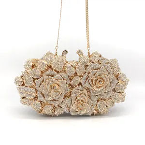 高品质奢华玫瑰钻石女性奢华水钻斜挎包晚装包
