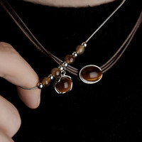 Chaîne de clavicule en cuir marron Meilad Fashion pour hommes, collier avec pendentif en pierre œil de tigre, bijoux