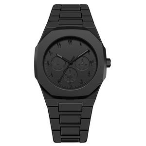 Reloj de pulsera minimalista con caja negra mate, esfera con números arábigos, brazalete de eslabones, reloj de cuarzo de moda para negocios, para el mercado de Oriente Medio. - Product Image 5