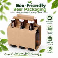 Porte-bouteilles de bière durable et recyclable pour six bouteilles, avec structure pliable, support de fond robuste et impression personnalisée pour la vente au détail de boissons