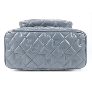 Dusty Blue Diamond Quilted Embossed Letter Logo PU <b>Backpack</b> with Adjustable Nylon Strap Daily Travel <b>Backpack</b> - Product Image 4