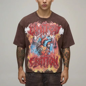 Camiseta Punk <span class=keywords><strong>Rock</strong></span> Vintage Personalizada con Estampado de Corazón Mecánico Estilo Gótico para Hombre, Camiseta Distressed de Gran Gramaje para Streetwear - Product Image 1