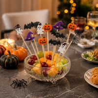 Halloween bamboe fruitprikkers pompoen spook vleermuis design gemengde kleuren feesttaartdecoratie groothandel