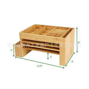 Office Organizer Bamboo Desktop Storage <b>Box</b> With compartments For <b>Pens</b> Papers Phone And Remote Control - Product Image 4