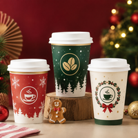 Gobelet en papier recyclable à paroi simple Allwin Packfactory avec logo personnalisé, 10 oz, 12 oz, 16 oz, motif festif pour cadeau de Noël, fête