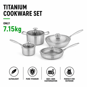 <span class=keywords><strong>Set</strong></span> di Pentole in Titanio Puro, Wok, Padella, Pentola per Latte, Pentola per Zuppa, Senza Rivestimento, Compatibile con Induzione - Product Image 1
