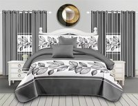 En stock : Ensemble de literie King Size moderne imprimé 8 pièces avec rideaux, 200 fils/cm², motifs variés et emballage individuel