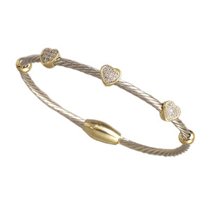 Cuentas de piedra de rodio de 2 tonos, Heartstrings, transparente, Cubit, zirconia, pavé, pulsera expandible, no se decolora, brazalete * T2778BXK - Product Image 1